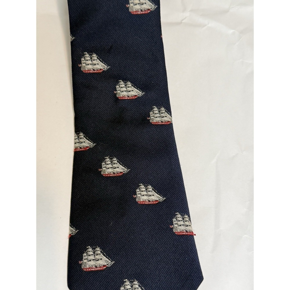 Vintage 60s 70s LL Bean Men's‎ Tie Blue Nautical Ships Boats Schooners 54" USA
